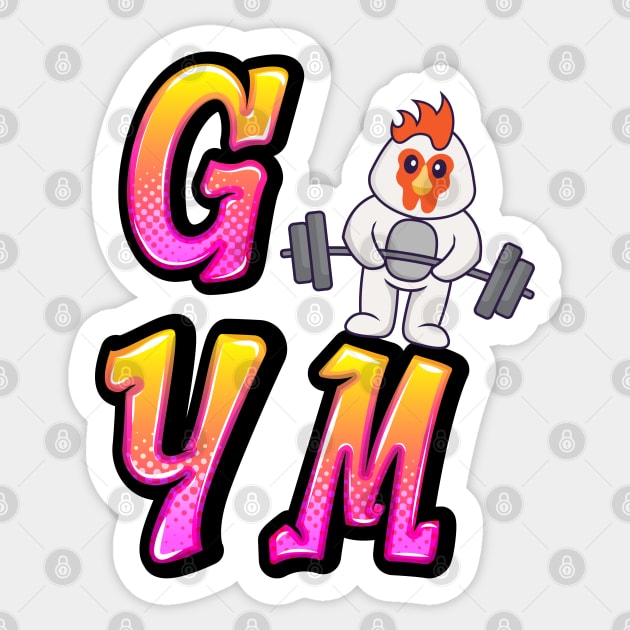 Rooster lifting weights - gym Sticker by O.M design